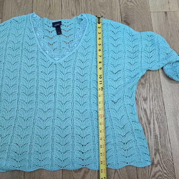 Daytrip Mint Lace V-Neck Crochet Sweater Oversized Medium - Picture 9 of 11